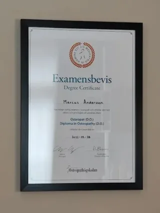 Examensbevis från Skandinaviska Osteopathögskolan 2022