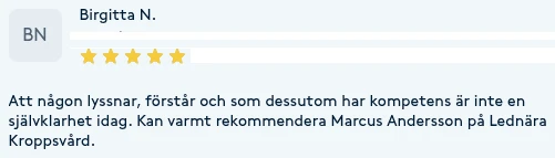 Recension: Birgitta N. ger 5 stjärnor till Marcus Andersson på Bokadirekt